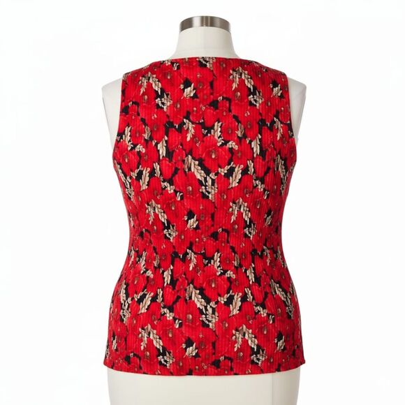 Notations Red Floral Fall Leaf Crinkly Plisse Stretchy Sleeveless Tank Top Sz 1X - Picture 6 of 12